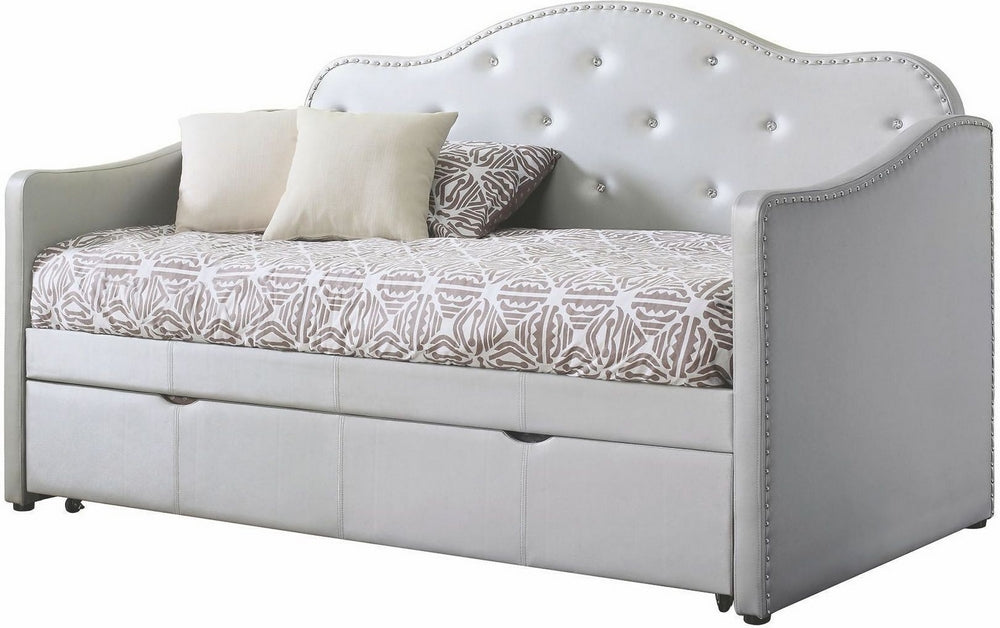 Dillane Pearlescent Grey Leatherette Upholstered Daybed