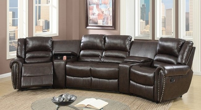 Leelo 5Pc Brown Bonded Leather Manual Recliner Home Theater