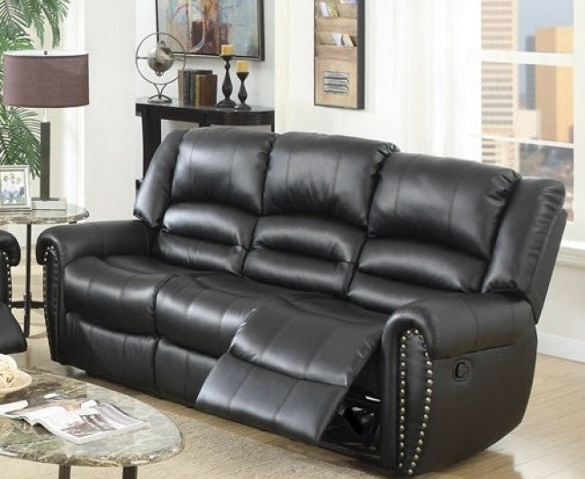 Leelo Black Bonded Leather Manual Recliner Sofa