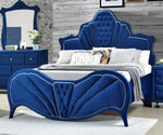 Dante Blue Velvet Upholstered Queen Bed (Oversized)