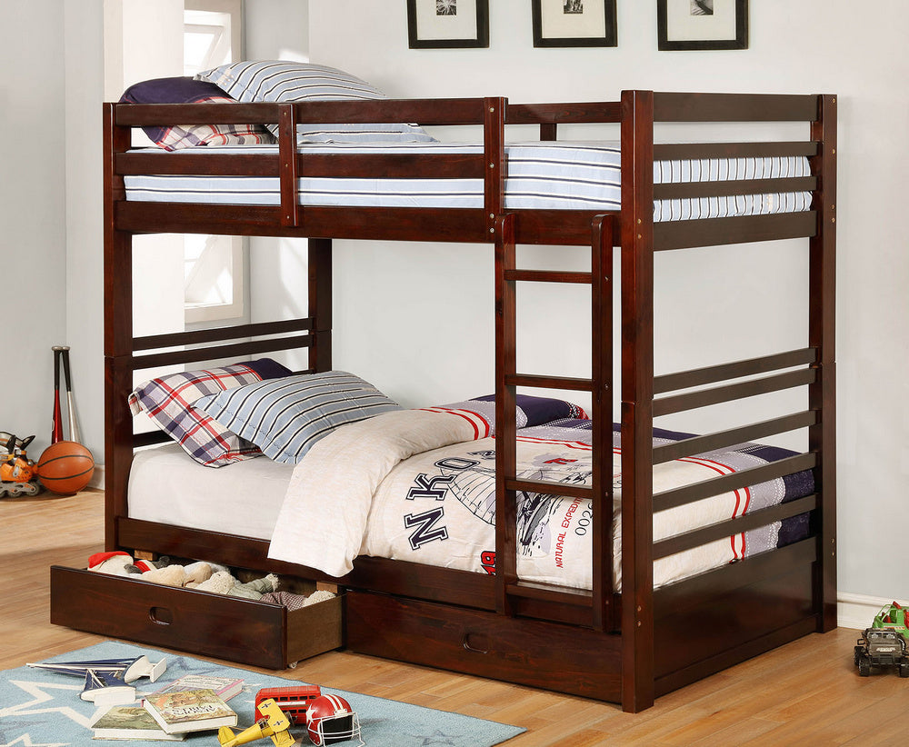 California IV Dark Walnut Wood Twin Bunk Bed