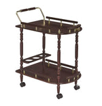 Andra Red Brown Wood Serving Cart with Brass Accents