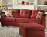 Cleavon II Red Linen Sofa with Tufted Back & 2 Pillows