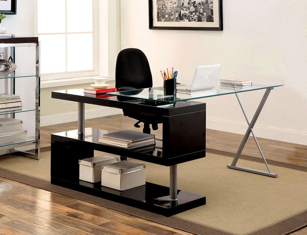 Bronwen Contemporary Black Glass/Chrome Desk