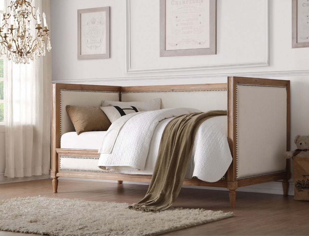 Charlton Cream Linen/Salvage Oak Wood Twin Daybed