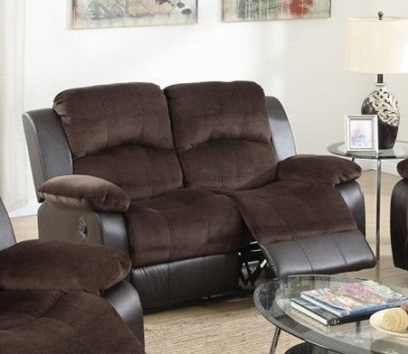 Loviise Chocolate Suede/Faux Leather Manual Recl. Loveseat