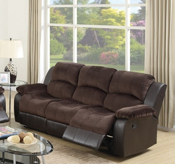 Loviise Chocolate Suede/Faux Leather Manual Recliner Sofa