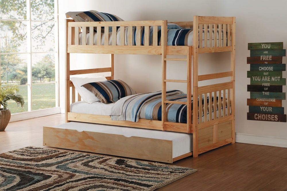 Bartly Natural Pine Wood Twin/Twin Bunk Bed w/Trundle