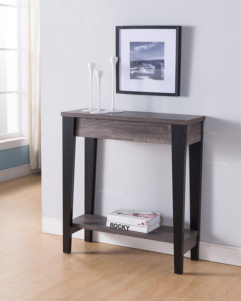 Romilda Black/Distressed Grey Wood Console with Bottom Shelf