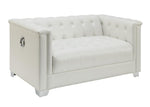 Chaviano Pearl White Leatherette Button Tufted Loveseat