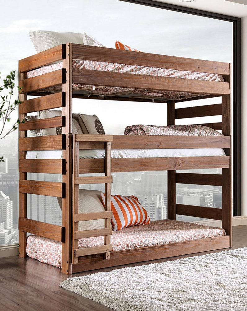 Polyanna Mahogany Wood Twin Triple Decker Bed