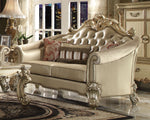 Vendome II Gold Patina/Bone Faux Leather Loveseat with Pillows