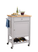 Hoogzen Natural & Gray Wood Kitchen Cart with Wine Bottle Rack