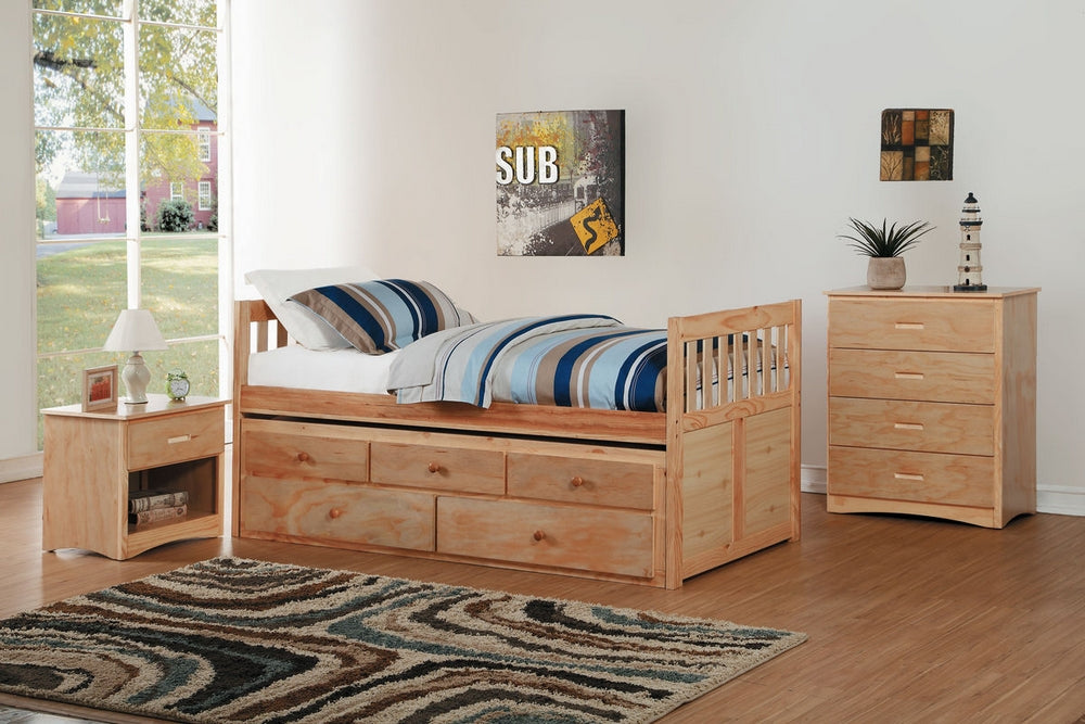 Bartly Natural Pine Twin Bed with Trundle & Storage