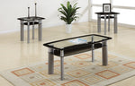 Kamilla 3-Pc Black Glass/Silver Metal Table Set