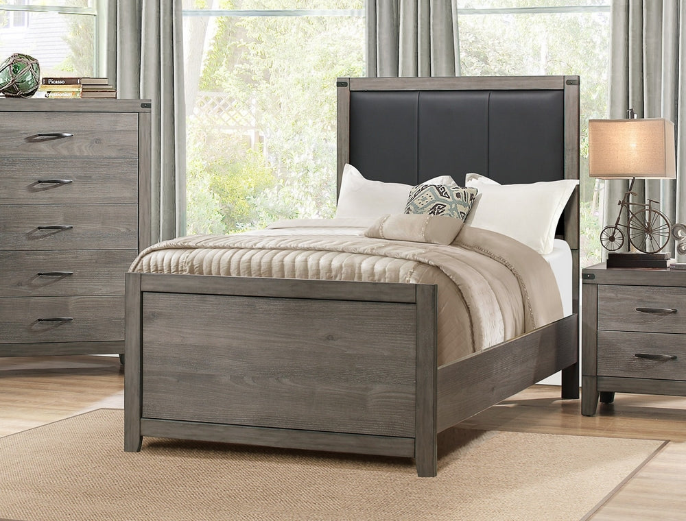 Woodrow Weathered PU Leather Twin Bed