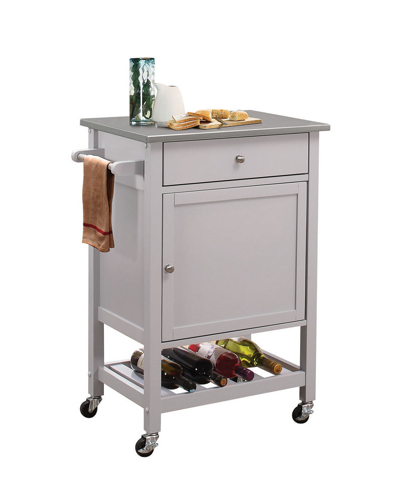 Hoogzen Stainless Steel & Gray Wood Kitchen Cart