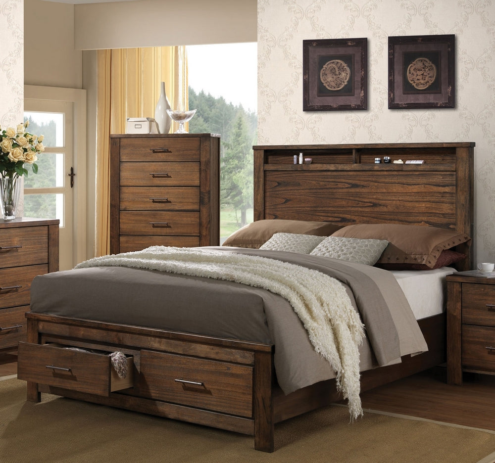 Merrilee Oak Wood Queen Bed with Storage