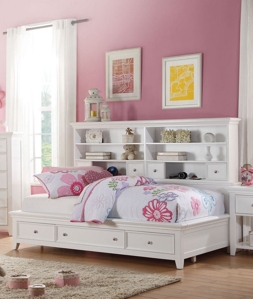 Lacey White Pine Wood Twin Daybed with Storage