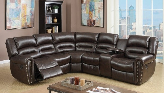 Leelo 3-Pc Brown Bonded Leather Manual Recliner Sectional