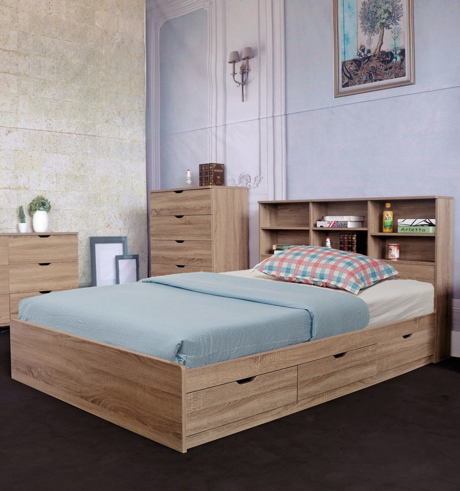 Giorgia Dark Taupe Wood Full Bed with Bookcase Headboard