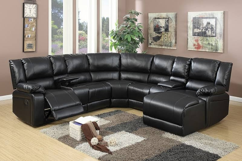 Maunu Black Bonded Leather Manual Recliner RAF Sectional