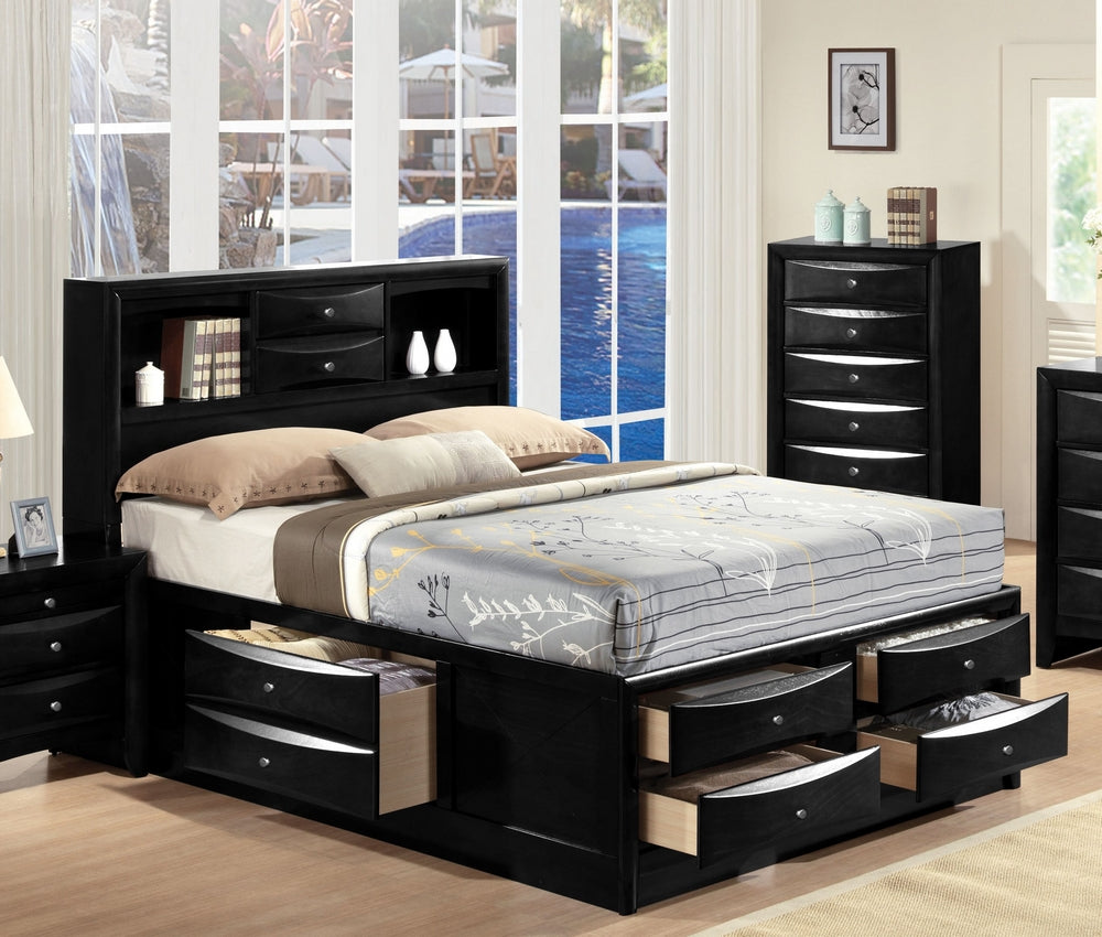 Ireland Black Wood Queen Bookcase Bed