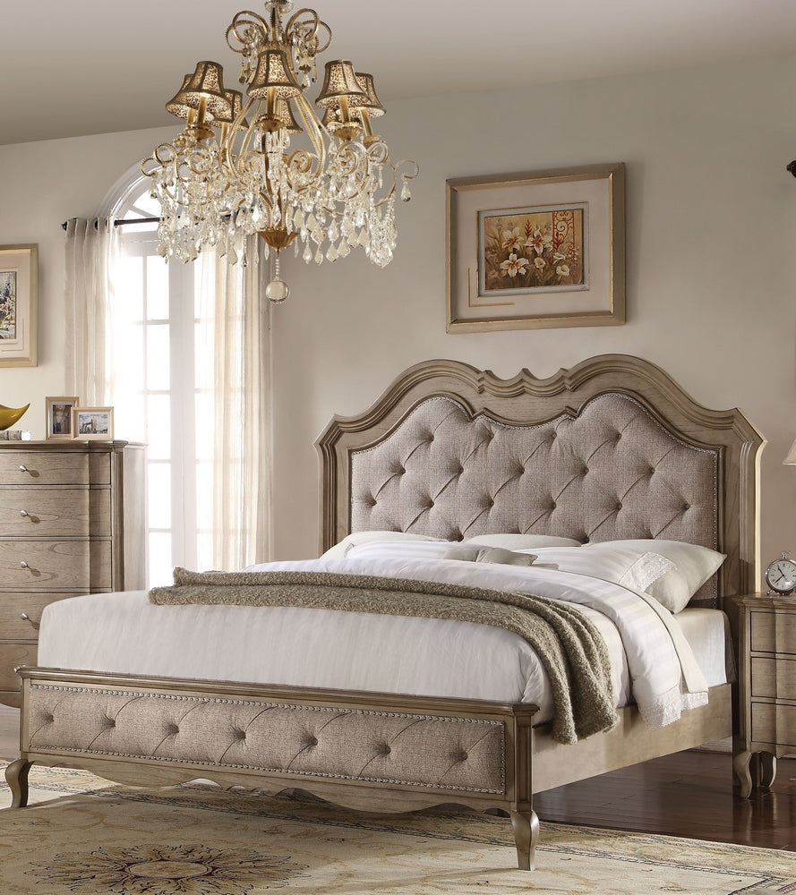 Chelmsford Antique Taupe Wood/Tan Fabric King Bed