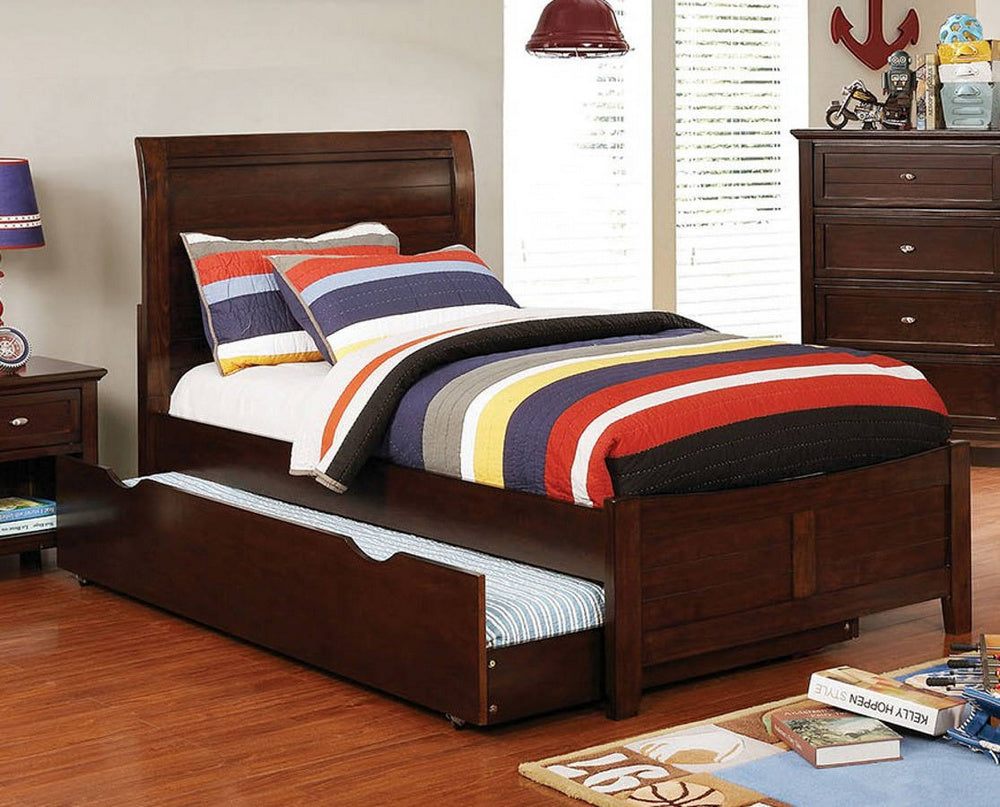 Brogan Brown Cherry Wood Twin Bed with Trundle