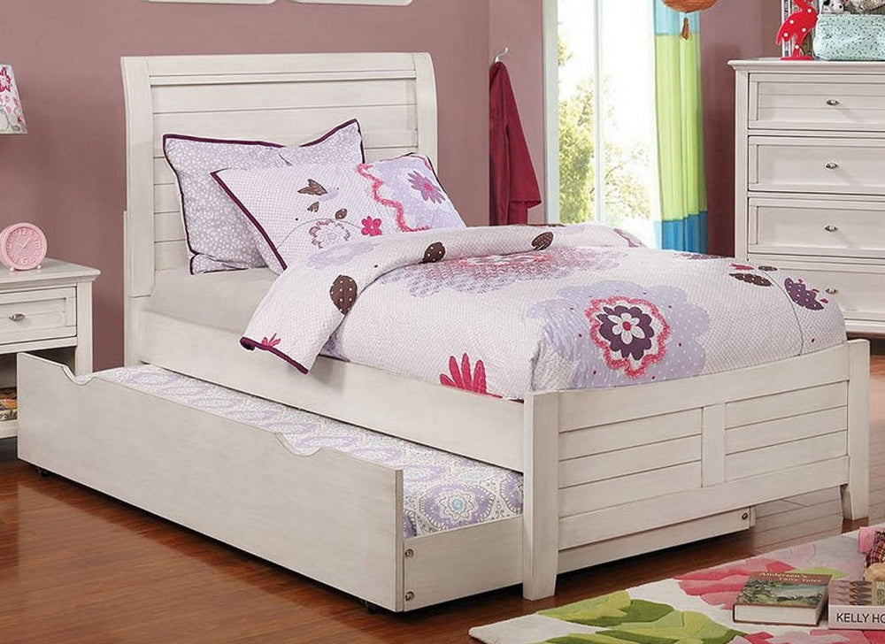 Brogan Antique White Wood Full Bed w/Trundle