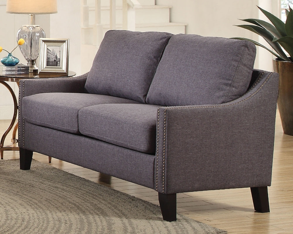 Zapata Gray Linen Loveseat with Nailhead Trim