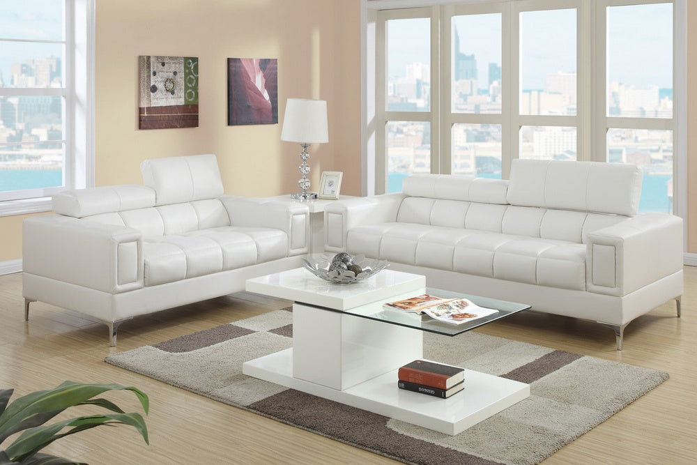 Nell 2-Pc White Bonded Leather Sofa Set