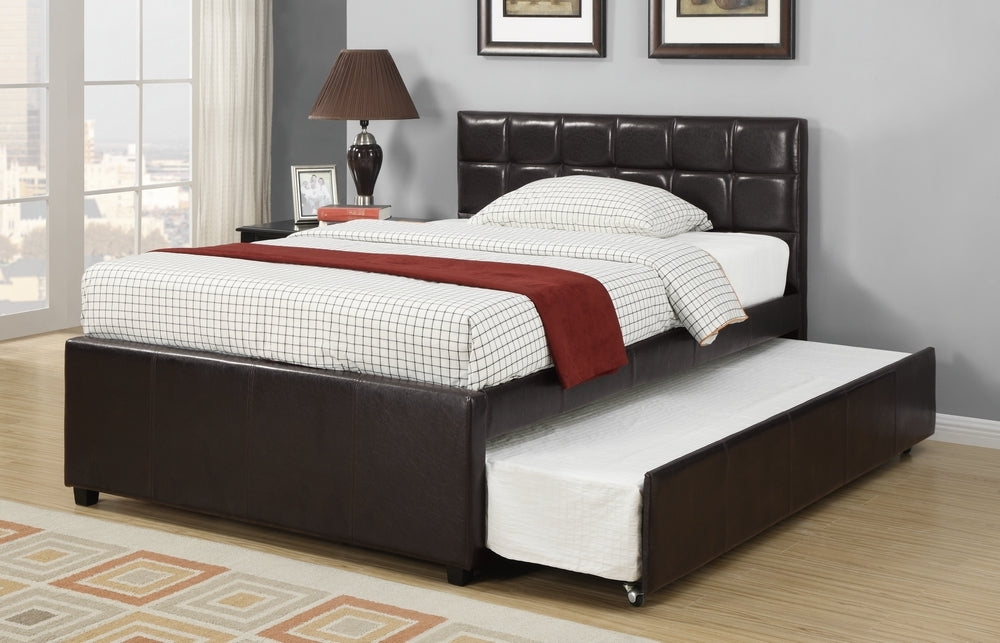 Beatriz Espresso Faux Leather Twin Bed with Trundle