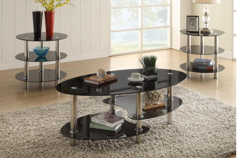 Maret 3-Pc Black Tempered Glass/Metal Table Set