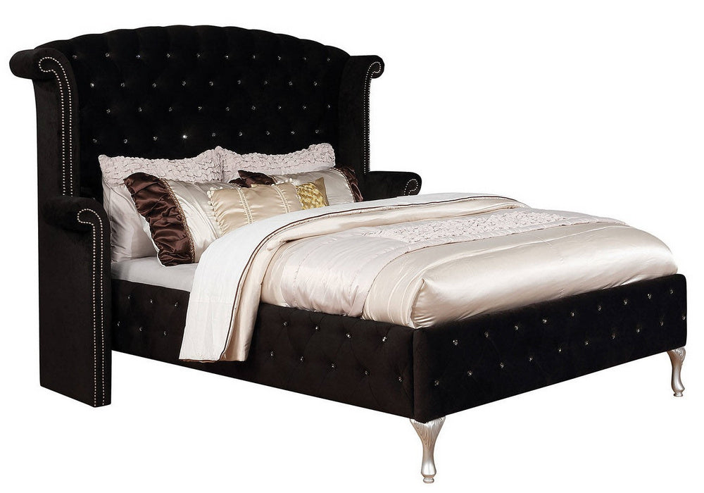 Alzire Black Flannelette Fabric Queen Bed