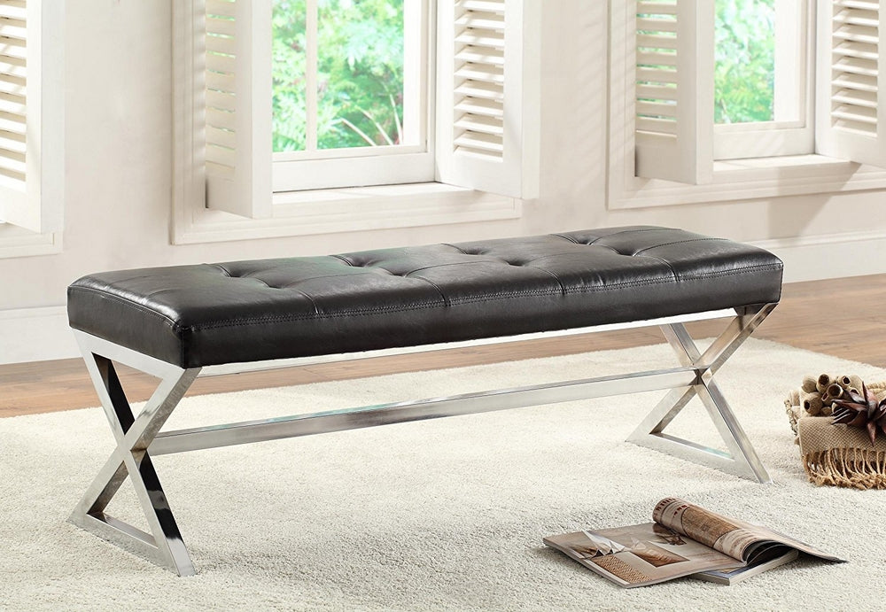 Rory Black Bonded Leather/Metal Bench