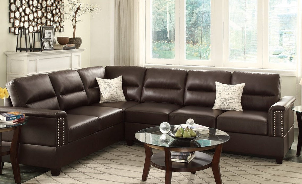 Yvette 2-Pc Espresso Bonded Leather Reversible Sectional