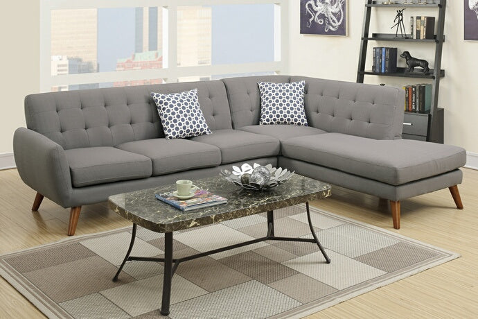 Ludovic 2-Pc Grey Polyfiber RAF Sectional Sofa