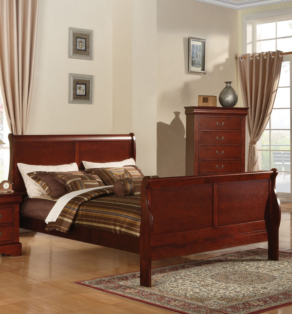 Louis Philippe III Cherry Wood King Sleigh Bed