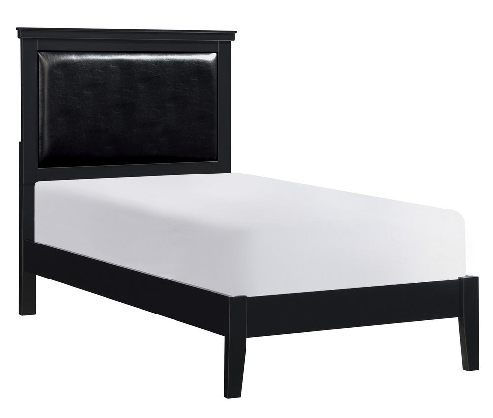 Seabright Black Wood Twin Bed with Faux Leather Insert