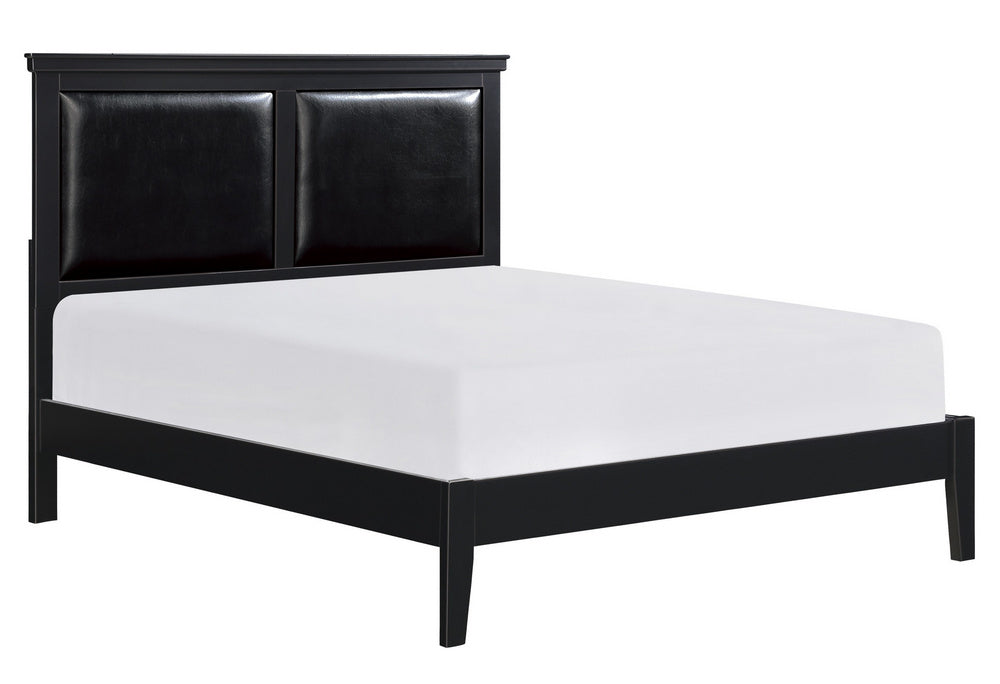 Seabright Black Wood Full Bed with Faux Leather Insert