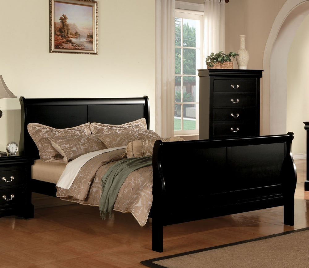 Louis Philippe III Black Wood King Sleigh Bed