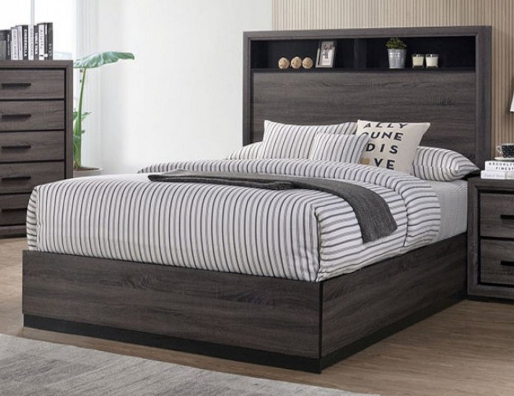 Conwy Gray Wood King Bed w/Bookcase Headboard