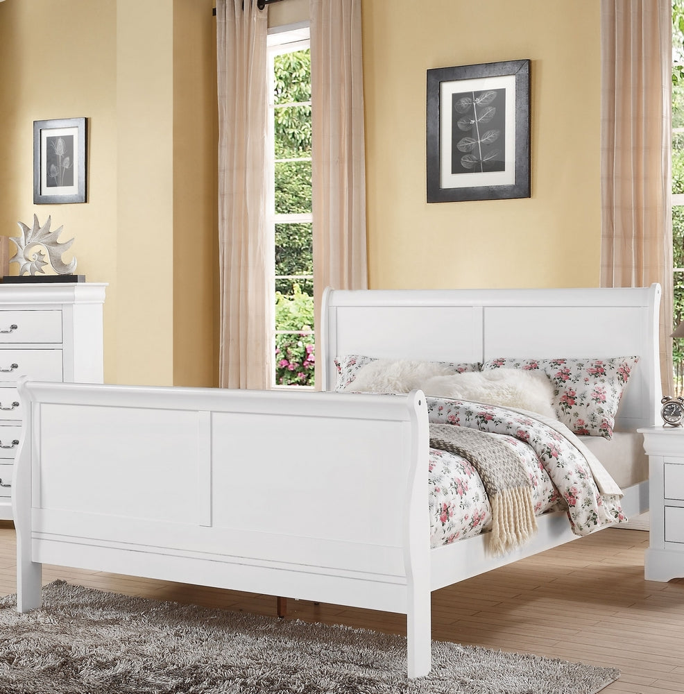 Louis Philippe III White Wood King Sleigh Bed