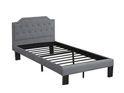 Filomena Blue Grey Fabric Twin Bed with Tufted Headboard