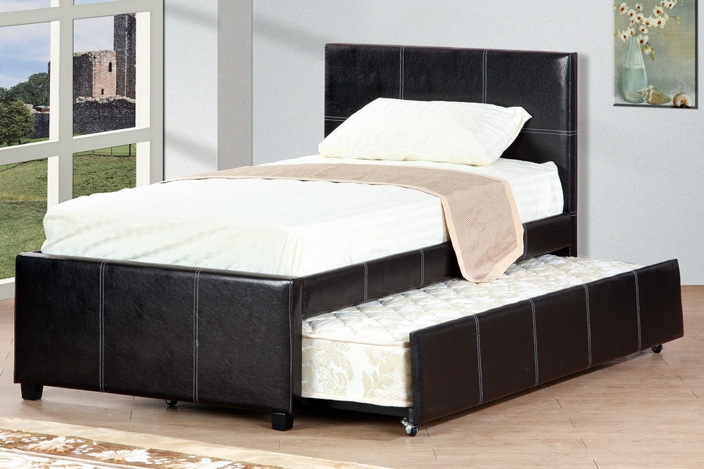 Oline Espresso Faux Leather Twin Bed with Twin Trundle