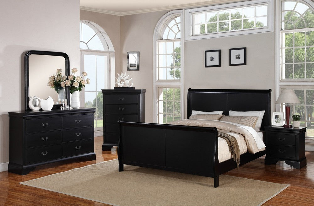 Fiona 6-Pc Black Wood Queen Bedroom Set with Sleigh Bed