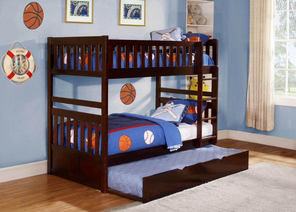 Rowe Dark Cherry Wood Twin/Twin Bunk Bed with Trundle