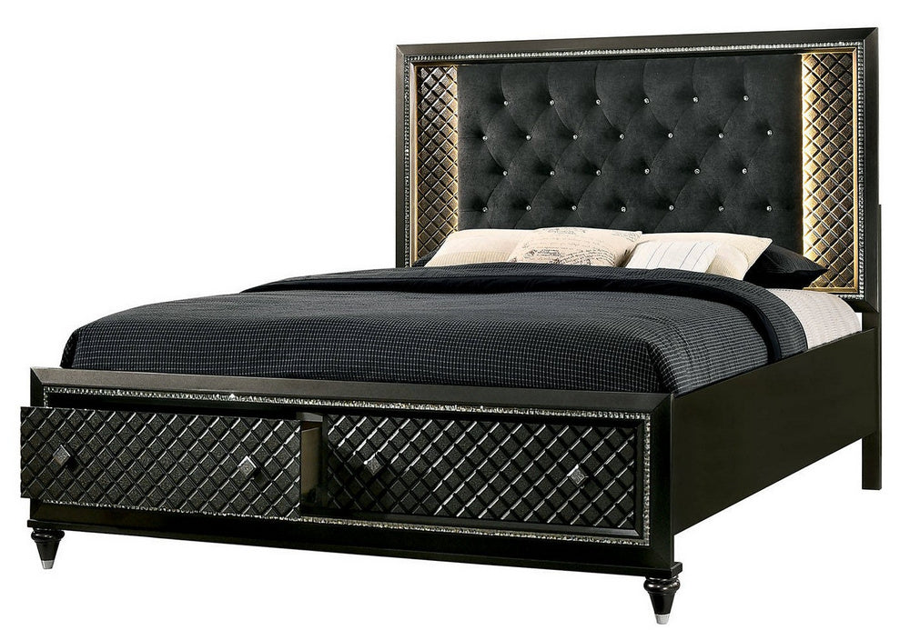 Demetria Metallic Gray Queen Bed with Drawers