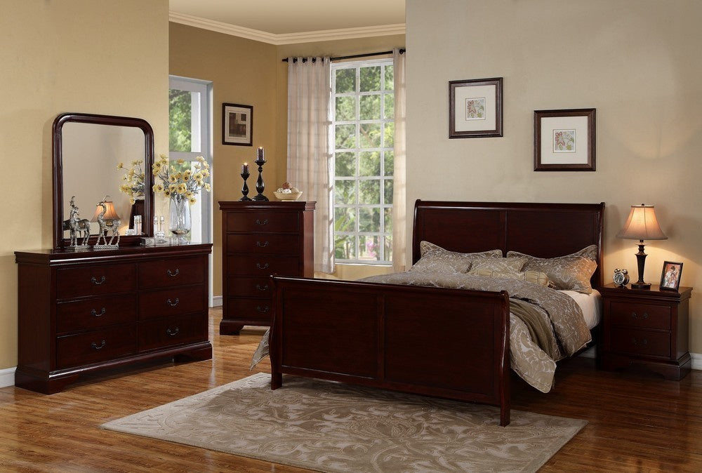 Fiona 6-Pc Cherry Wood Queen Bedroom Set with Sleigh Bed